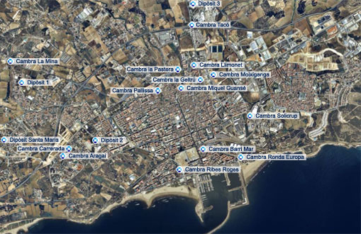 Mapa de les instal·lacions de la Companyia d'Aigües de Vilanova i la Geltrú